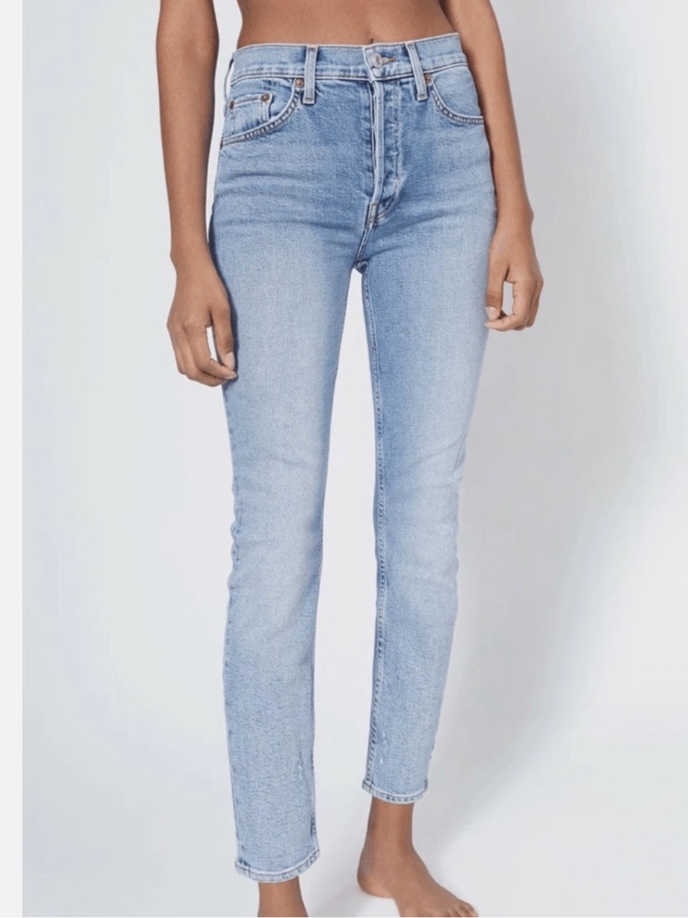RE/DONE Originals High Rise Ankle Crop Straight Jeans Mid 90s Blue, women’s 29